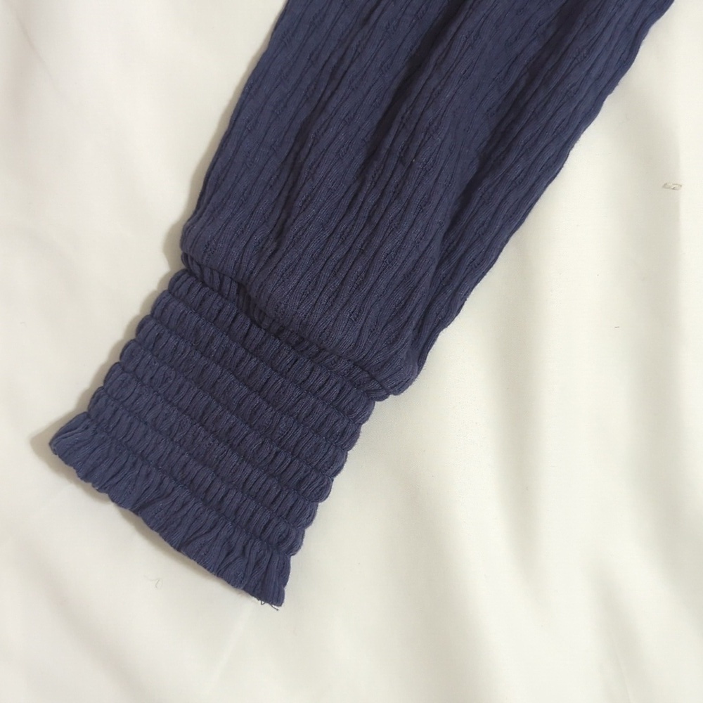 Loft Ribbed Ruffle Sleeve Blouse, Color Blue Size M - Picture 4 of 13